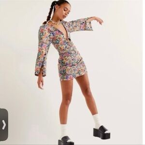 NWT 🍄For Love And Lemons june checkered Alice in wonderland Ruched Mini Dress